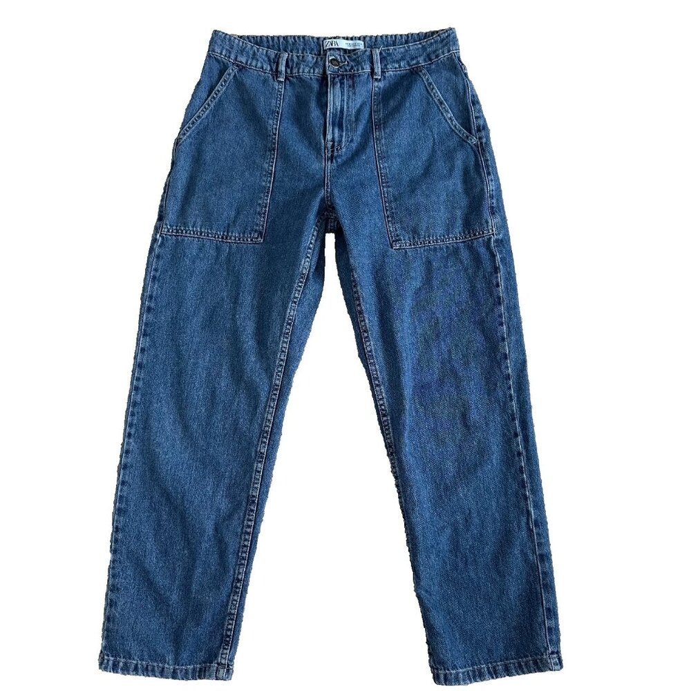 Zara Blue‎ Jeans Size 6 Patch Pockets Straight High Waist